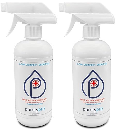 Purefypro Disinfectant Spray (16oz, 2pk) No Rinse. No Residue. Kills 99.9999% MRSA, Norovirus, Flu Virus, and Fungi, Drug Resistant Germs. Suitable