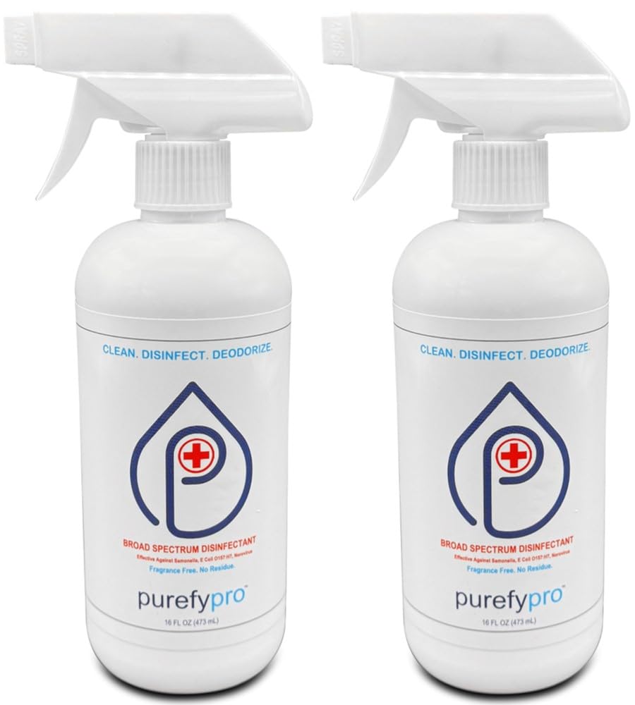 Purefypro Disinfectant Spray (16oz, 2pk) No Rinse. No Residue. Kills 99.9999% MRSA, Norovirus, Flu Virus, and Fungi, Drug Resistant Germs. Suitable