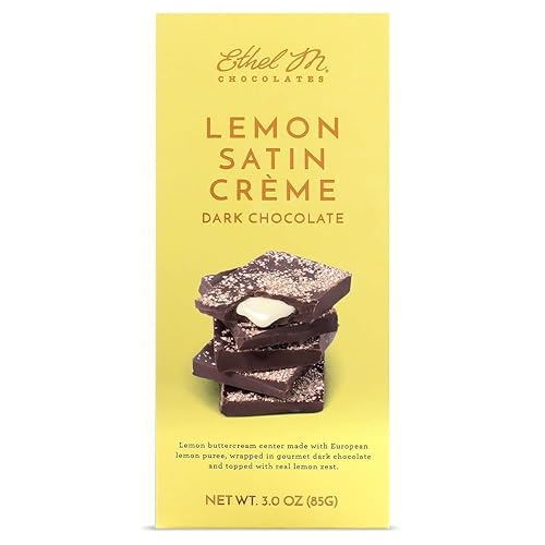Ethel M Chocolates Small-Batch Gourmet Dark Chocolate Bar with Artisanal Lemon Satin Crème Topped with Real Lemon Zest (85g)