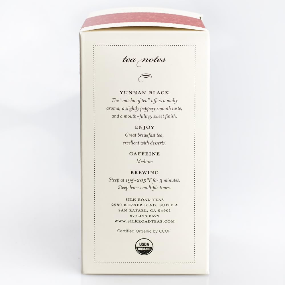 Silk Road Teas, Organic Yunnan Black Tea, English Breakfast, Spicy Aroma & Malty Taste, 15 Tea Bags