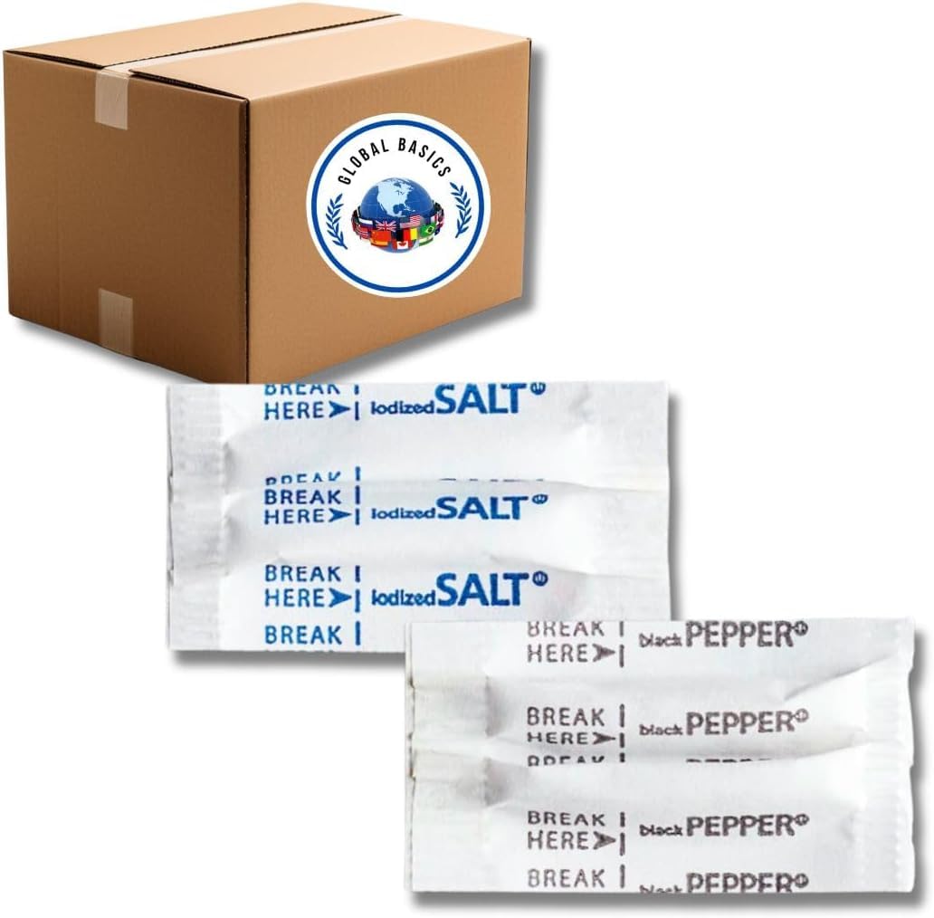Global Basics Individual Salt and Pepper Packets | 1500 Pairs of Salt and Pepper Packets Single Serve | 3000 Total Salt and Black Pepper Portion