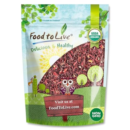 Food to Live Organic Hibiscus Flowers, 1 Pound - Cut and Sifted Loose Leaf Tea, Sourced from Egypt, Plant-Based, Vegan, Kosher, Bulk