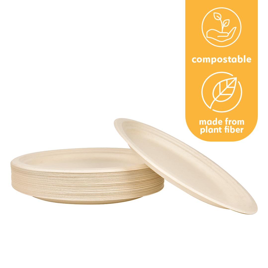 100% Compostable Disposable Paper Plates Bulk [12.5" Oval 50 Pack], Bamboo Plates, Eco Friendly, Biodegradable, Sturdy Large Dinner Party Plates
