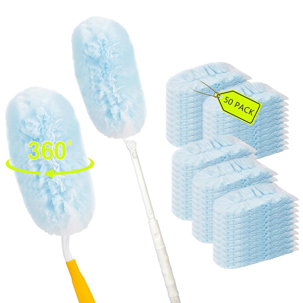 50PCS 360° Duster Refill Disposable Dusters Kit Compatible with Swiffer Duster Refills for Dusting Electronics,Dusting Furniture,Blinds (1 Short