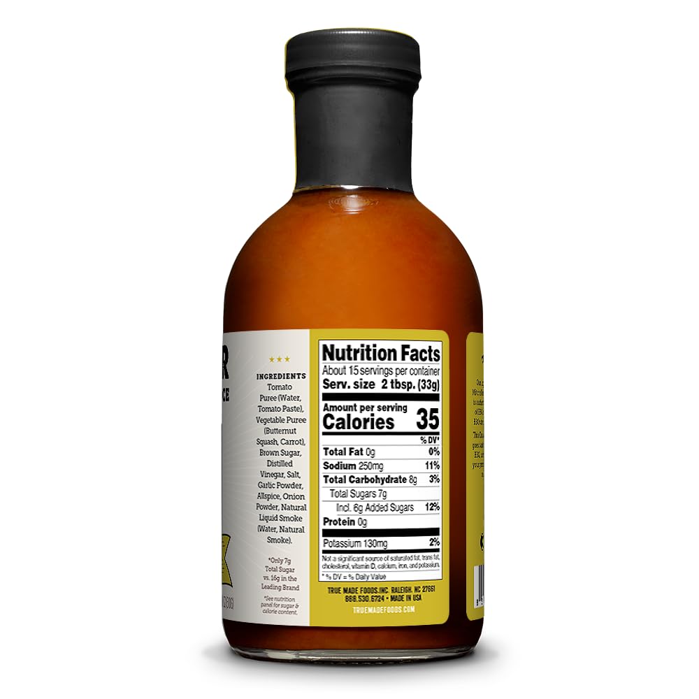 True Made Foods Pitmaster Original (Kansas City-Style) Barbecue Sauce, Thick and Sweet, Low Sugar, Gluten Free, Ideal for Ribs, Pork, Chicken or any