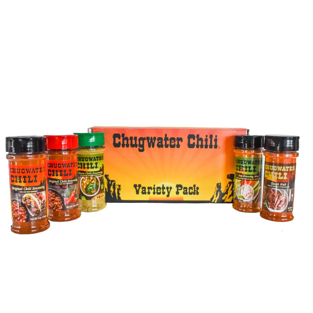 Chugwater Chili 5-Pack Variety Gift Box | 40 Years of Flavor | Original, Hot & Green Chili Seasonings, Dip Mix & Steak Rub | All-Natural, Gluten-Free