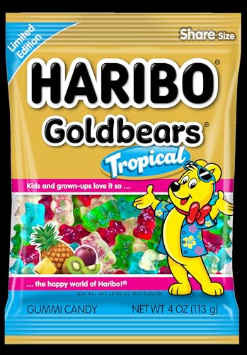 HARIBO Goldbears, Gummi Candy, 4oz Tropicals Assorted Flavors