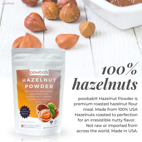 powbab Hazelnut Powder - 100% USA Grown Roasted Hazelnut Meal Flour. Roasted Nutty Flavor, Not Raw. Whole Food: Finely Ground Hazelnut Flour