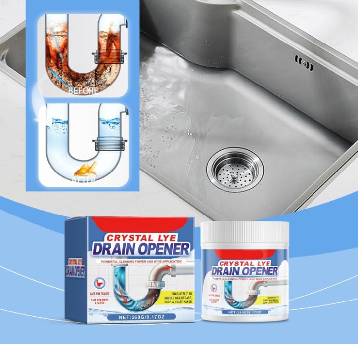 Crystal Lye Drain Opener,Powerful Pipe Dredging Agent, Sink & Drain Cleaner Powder, Toilet Cleaner Foam PowderAll-Purpose Drain Unblocker for Kitchen