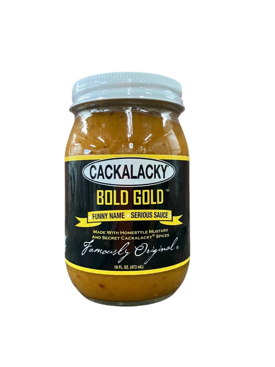 Cackalacky® Bold Gold® Sauce, 16 Oz. Mustard Based, Secret Spice, Grilling and Marinade Barbecue Sauce Makes Great Ribs, Chicken, Wings, Burgers