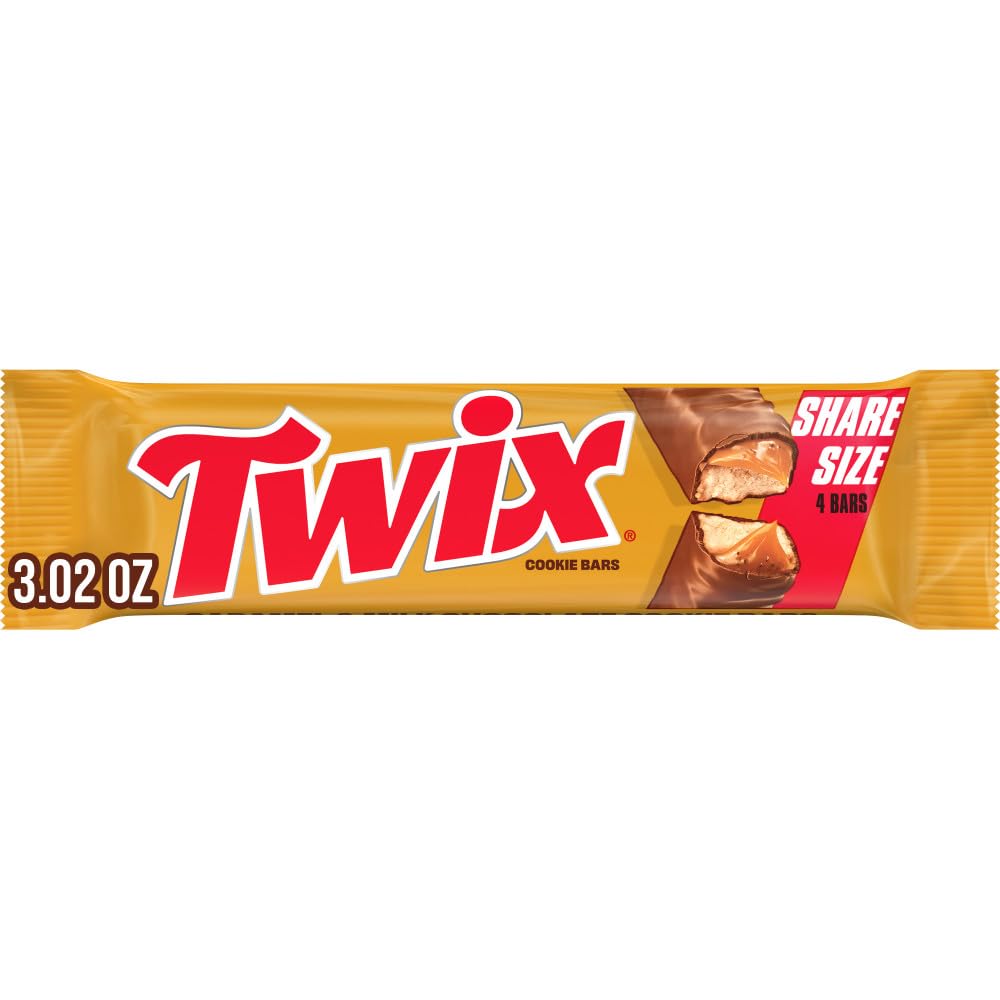 Twix, Milk Chocolate Caramel Cookie Candy Bars, Share Size, 3 Ounce