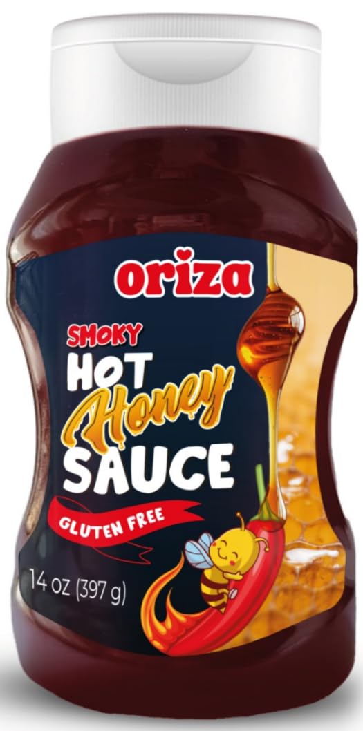 Oriza Smoky Hot Honey Sauce 14oz (Pack of 12) - Bulk Sweet and Smoky Chili Honey for Restaurants, Kitchens, and Takeout