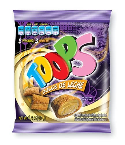 TOOPS Dulce de Leche Breakfast Cereal Snacks candy Foods for kids, Bags Single Serve High vitamins 4.2 Oz (6 Packs) + HOMESTUFF Food Sealing Clips Bag