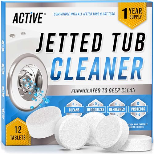 Jetted Tub Cleaner Bathtub Tabs - 12 ACTIVE Cleaning Tablets, Compatible with Whirlpool & Spa Bath System, Jets, Whirl Tubs, Professional Septic Safe