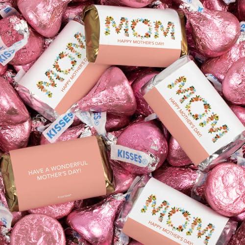 1.5lb Happy Mother's Day Flowery Chocolate Assortment - Includes Wrapped Assorted Miniatures & Pink Foiled Kisses For Giveaways, Mom Gifts, Event