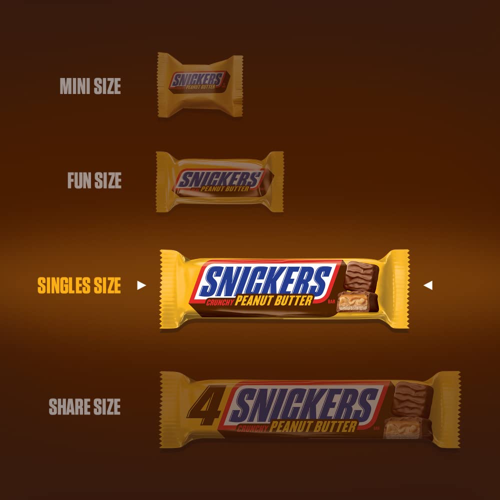 Snickers Peanut Butter Squared Singles Size Chocolate Candy Bars Individually Wrapped Chocolate for Snacks, Parties, Holidays, Bulk 1.78-Ounce