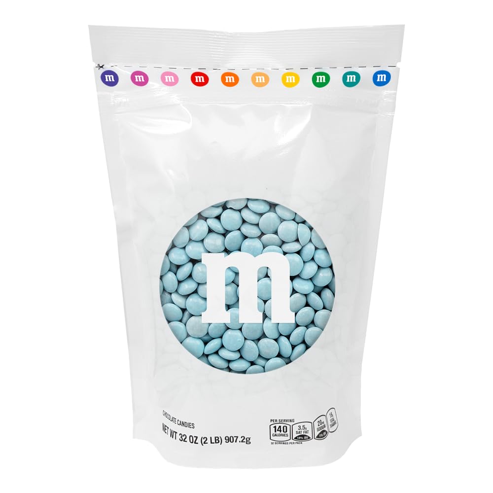 M&M’S WORLD Light Blue Milk Chocolate Candy, 2 lbs Resealable Pack - Candy Bulk for Party Favors, Baby Showers, Easter, Birthday Decor, Birthday