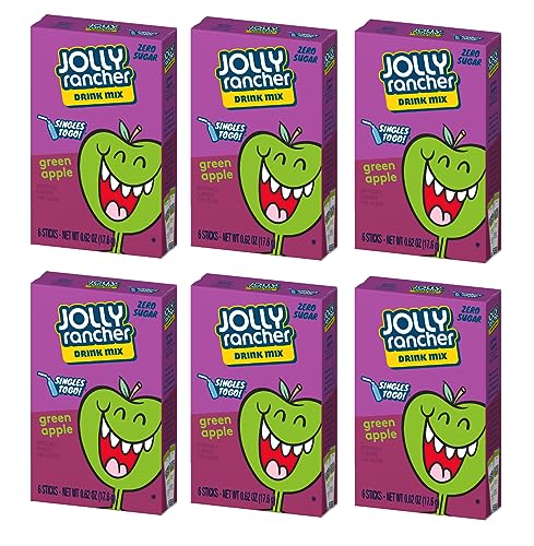 SINGLES TO GO! Jolly Rancher Green Apple, 6 Boxes with 6 Packets each, 36 total servings