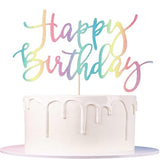 Auteby Rainbow Happy Birthday Cake Topper, Glitter Birthday Party Decoration Supplies