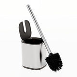 Home Zone Living Toilet Brush with Automatic Lid and Stainless Steel Handle, Compact Bathroom Cleaning Tool