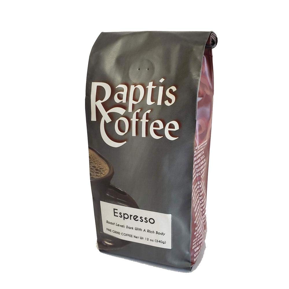 Raptis Coffee Roasters Espresso Fine Ground Coffee 12oz bag