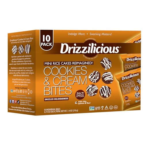Drizzilicious Mini Flavored Rice Cakes Cookies & Cream - Rice Crisps, Healthy Snack for Adults and Kids, Vegan, Gluten Free Snack, Allergen Free, Only