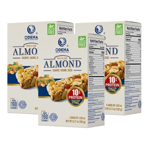ODEHA Almond Protein Bar - Vegan Snack Bars with Cashews, Raisins & Seeds - MSG Free - Premium Asian Chips - Healthy Snack for Adults and Kids - 6.77