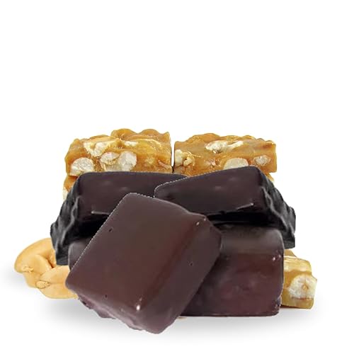 Gourmet Dark Chocolate Covered Peanut Brittle by Its Delish, 2 lbs Bag | English Toffee Squares | Handmade Old-Fashioned Style with Roasted Peanuts