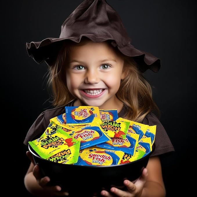 Christmas Bulk Candy Of 5 lb of Sours Patch For Kids And Swedish Fish Mini Soft And Chewy Candy Variety Snack Bulk Order. Individually Wrapped Fun