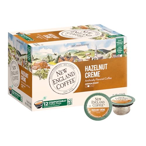 New England Coffee Single Serve Pods, Hazelnut Crème Medium Roast 12 Count (Pack of 1)