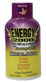 Global Brands Energy 2000 Drink Shot Packs, Over 220mg of Caffeine, No Crash, 12-2oz Bottles (Pack of 12) (Grape)