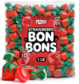 Strawberry Bon Bons Hard Candy, 1LB Bulk Bag - Individually Wrapped Old Fashioned Strawberry Filled Hard Candy with Soft Chewy Center, Classic Candy
