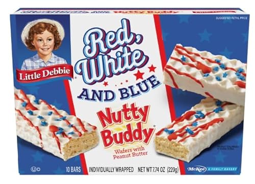 Little Debbie Red White & Blue Nutty Buddy Wafer Bars 7.74oz box, 10 bars per box (8 boxes)