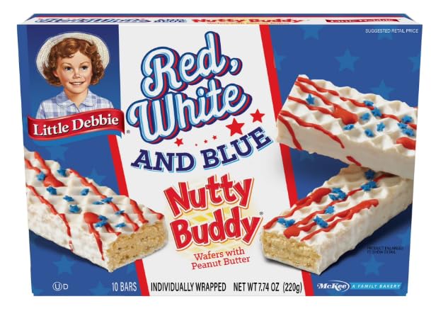 Little Debbie Red White & Blue Nutty Buddy Wafer Bars 7.74oz box, 10 bars per box (8 boxes)