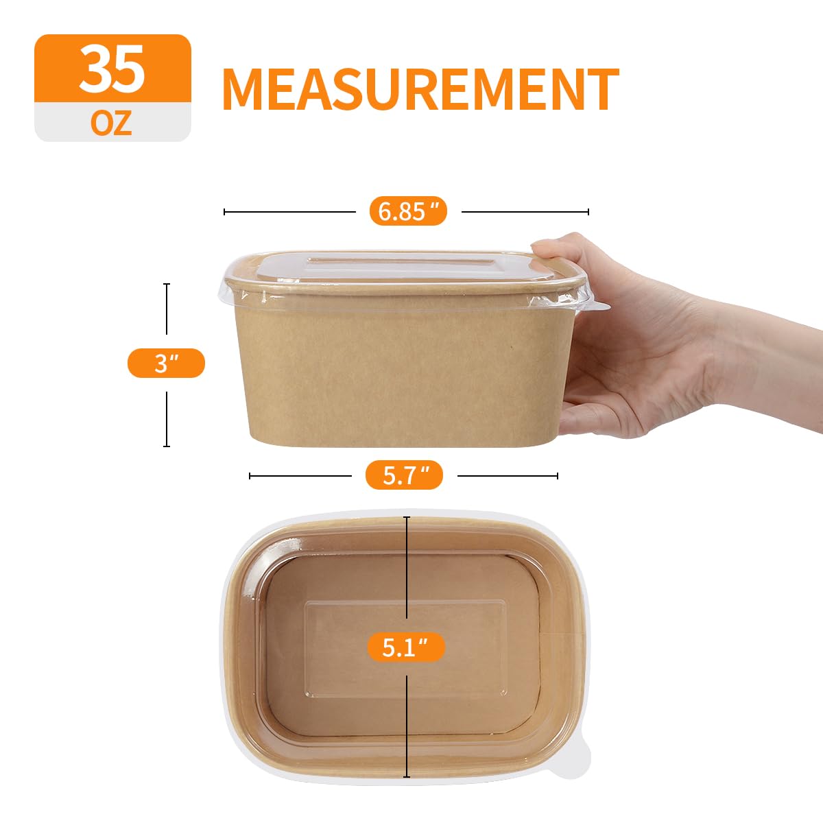 Celel 50 Pack 35 oz Paper Food Containers with Lids, Paper Meal Prep Containers Microwavable and Freezer Use Cardboard Food Concertinas - 50 Bowls 50