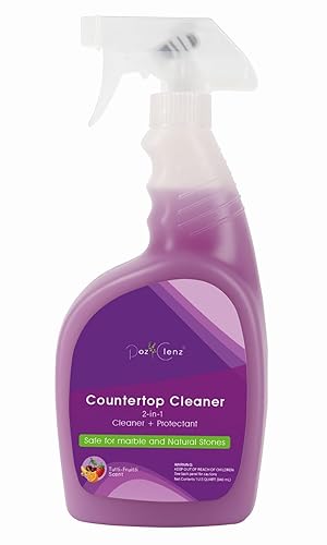 Poz Clenz 2-in-1 Countertop Cleaner + Protectant. Neutral pH Formula for Marble, Granite, Quartz & Engineered Stone. Safe Around Stainless Steel & All