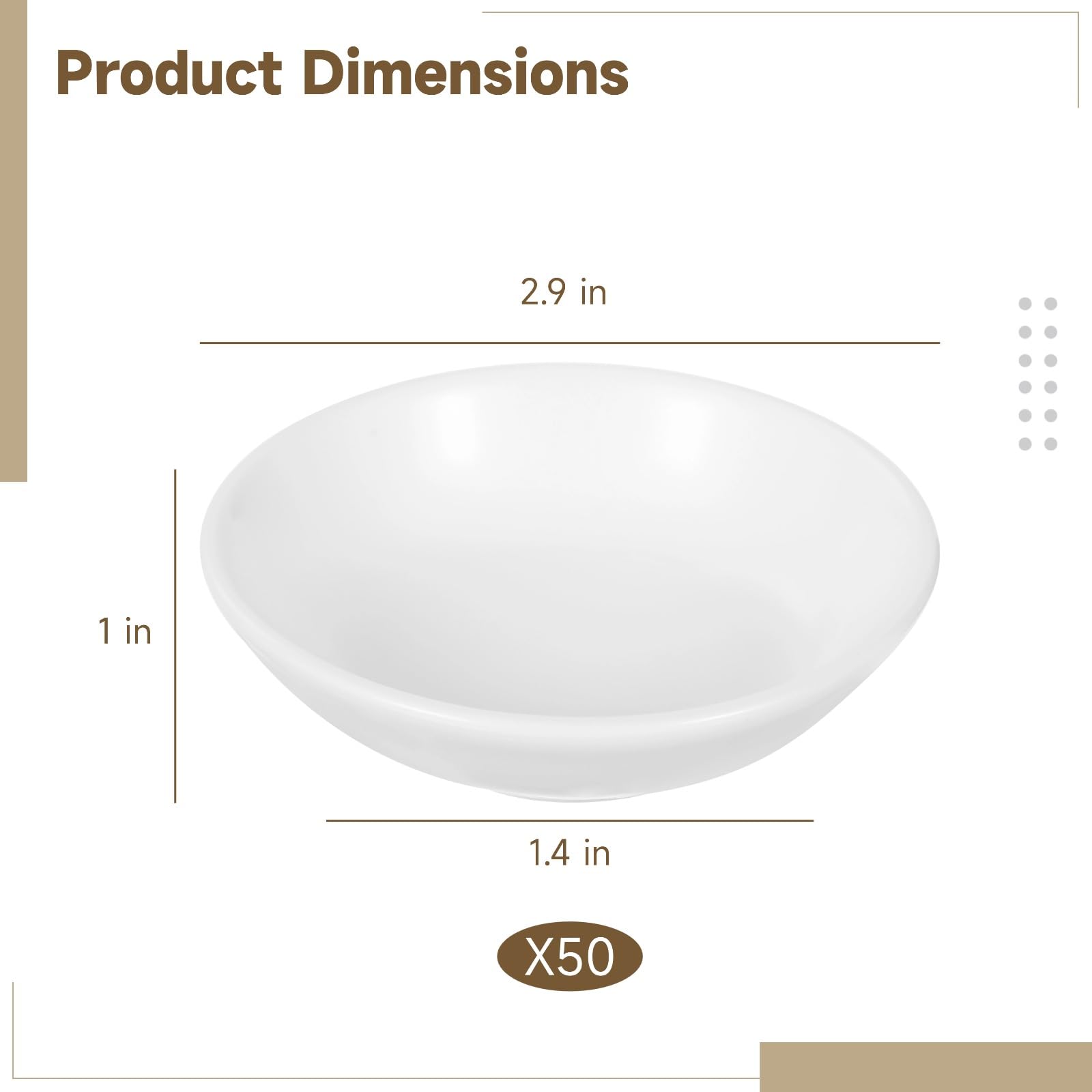 50 PCS Round Ceramic Sauce Bowls, 2.9 x 1 in Ceramic Dipping Sauce Cups, Small Seasoning Dish Sauces Container, Prep Appetizer Plate, Condiment Holder
