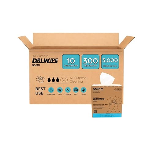 Dri-Wipe S500 by SMPLY Brands: All-Purpose Dry Wipes, 10 Boxes of 176 (1,760 Total Wipes), Alternative to Shop Towels & Paper Towels, 8" x 12" Center