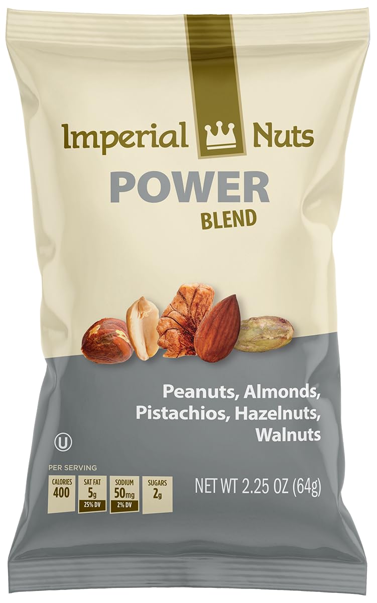 Imperial Nuts - Power Blend (18 Pack x 2.25 oz) Peanuts, Almonds, Pistachios, Hazelnuts & Walnuts Mixed Nuts Snack Packs for Kids & Adults | Protein