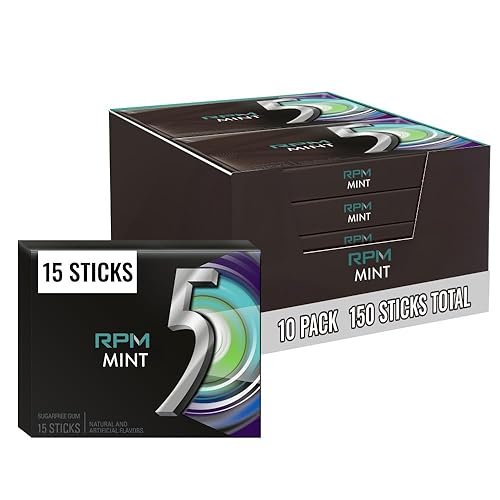 5 GUM Packs Bulk, RPM Mint Sugar Free Gum Bulk, 15 Count (Pack of 10)