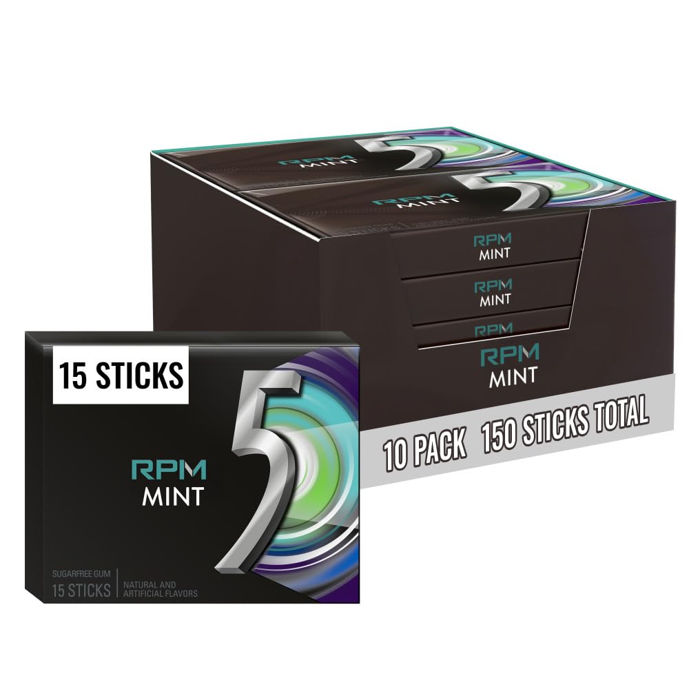 5 GUM Packs Bulk, RPM Mint Sugar Free Gum Bulk, 15 Count (Pack of 10)
