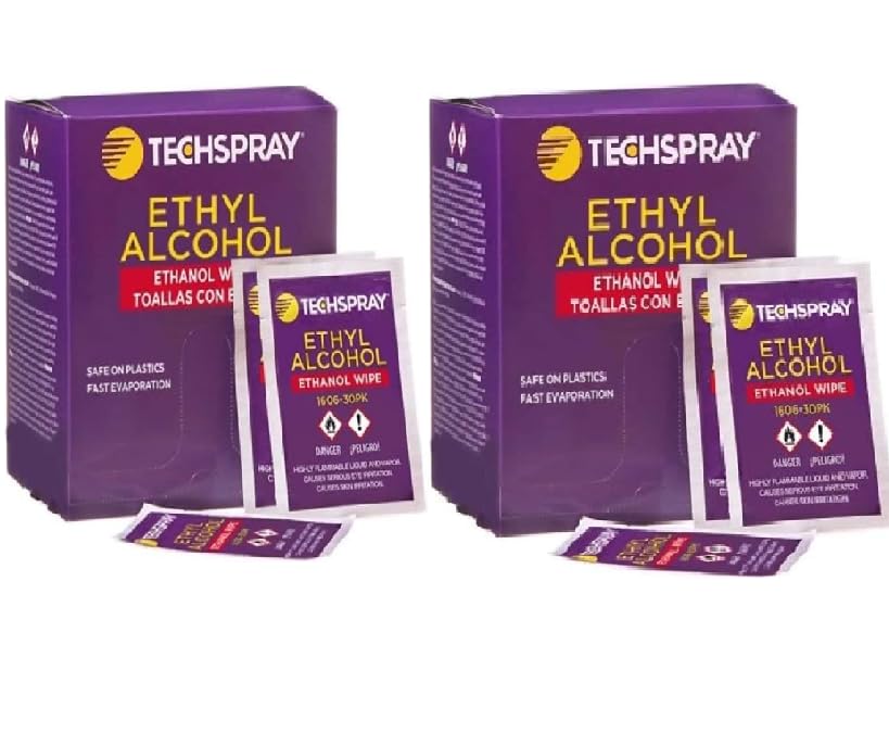 Techspray 1606-30pk Ethanol Wipes, 5-1/4 x 5-1/2", 30 per Pack (2-Pack) 60 Wipes Total