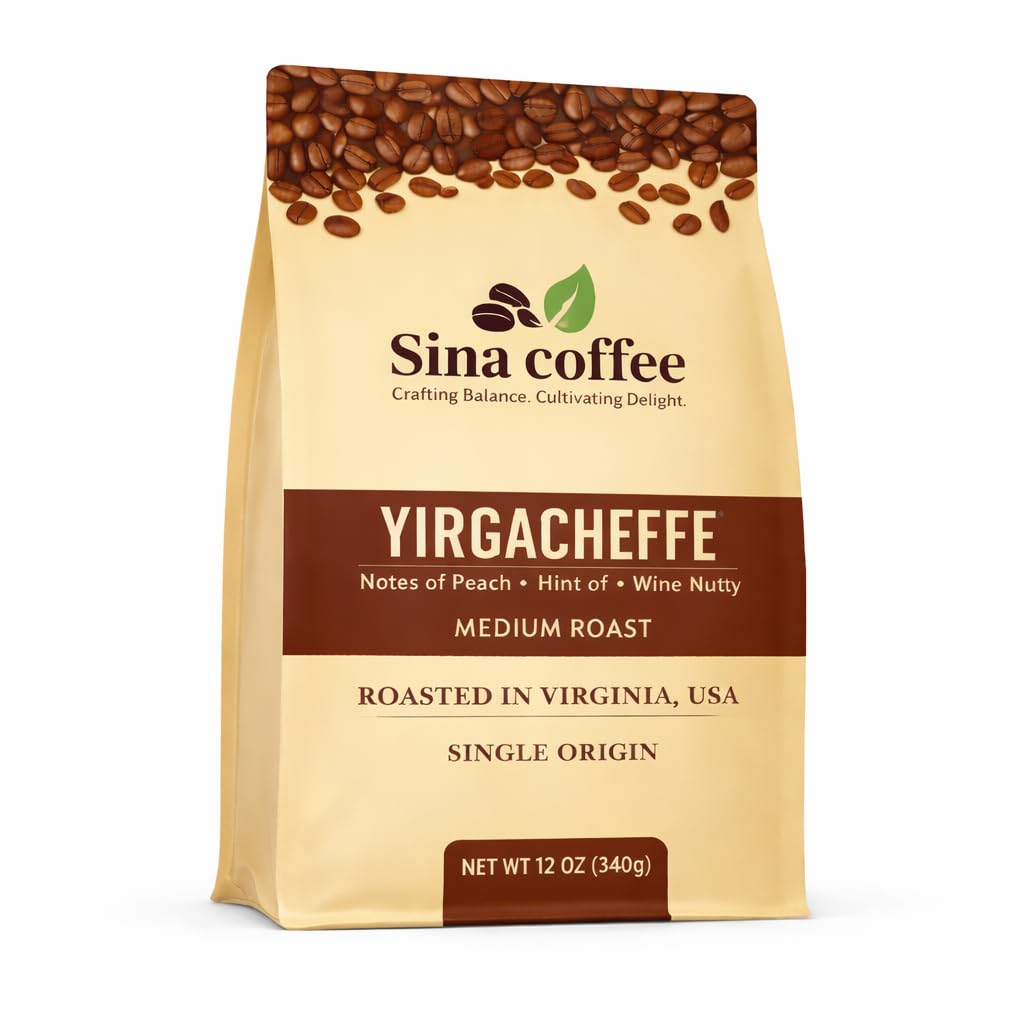 SINA COFFEE Premium Ethiopian Yirgacheffe - Single Origin Medium Roast Whole Bean Coffee - 16oz Freshly Roasted”