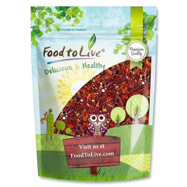 Food to Live Calabrian Hot Chili Pepper Flakes, 2 Pounds - Dried Large-Cut Italian Red Crushed Pepper, Spicy Seasoning. All Natural Vegan, Kosher