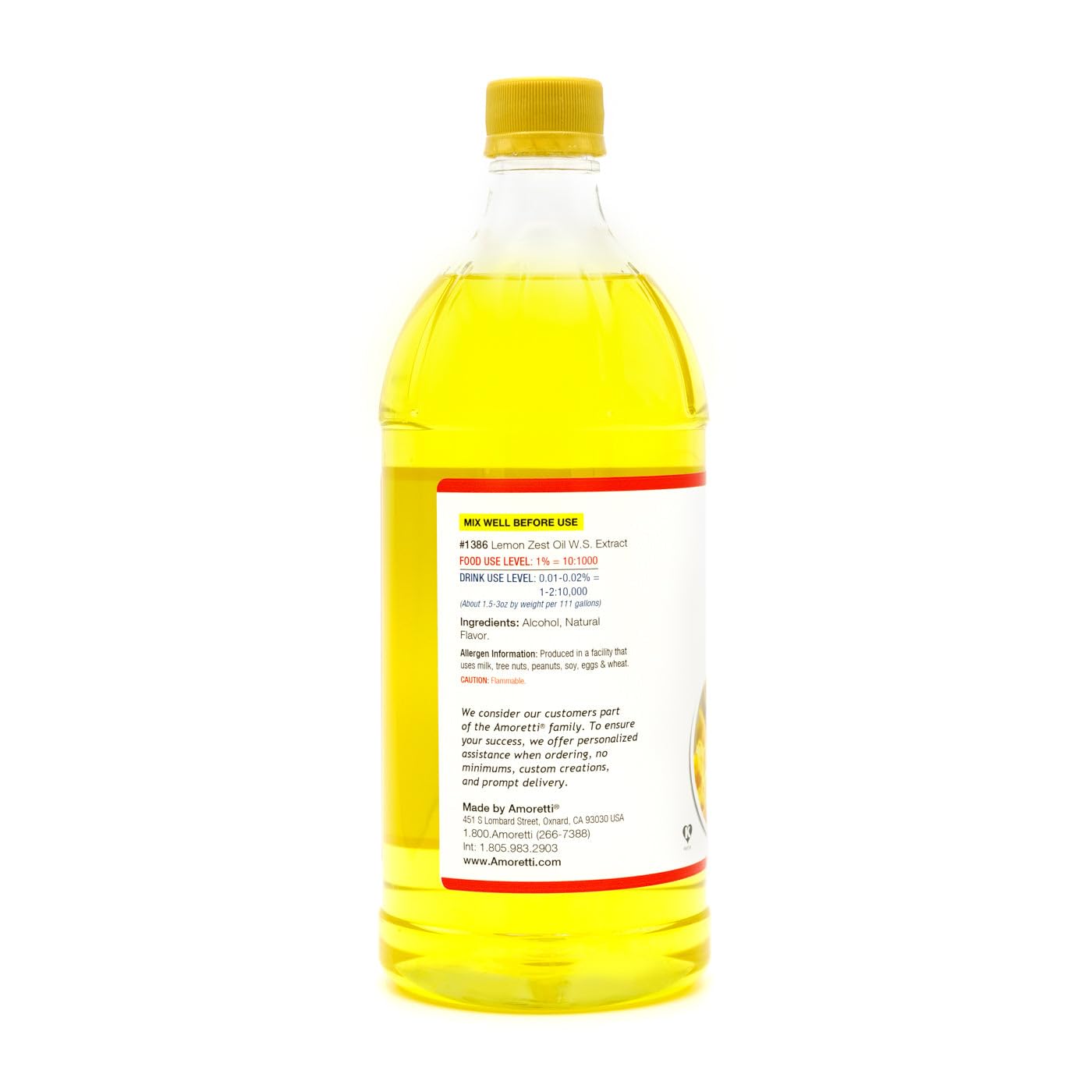 Amoretti - Lemon Zest Oil Extract Water Soluble 2 oz - Highly Concentrated & Perfect For Pastry, Savory, Brewing, and more, Preservative Free, Vegan