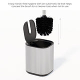 Home Zone Living Toilet Brush with Automatic Lid and Stainless Steel Handle, Compact Bathroom Cleaning Tool
