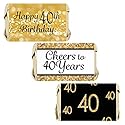DISTINCTIVS Black and Gold 40th Birthday Mini Candy Bar Wrappers - 42 Count - 40th Birthday Party Favors for Men and Women