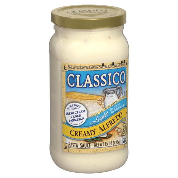 Classico Light Creamy Alfredo Pasta Sauce, Made with Fresh Cream & Aged Parmesan, 15 Oz (Pack of 2)