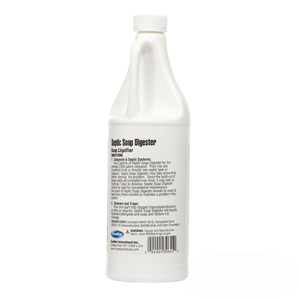 Comstar Septic Soap Digester, 1 Quart, Fast-Acting Drain Cleaner for Soap Buildup, Opens Slow Drains and Restores Flow, Safe for Pipes and Septic