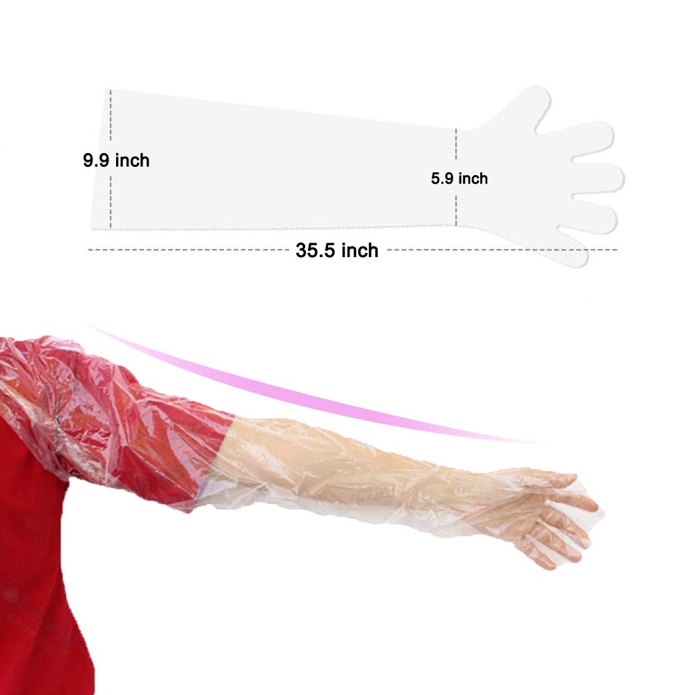 WHUASINTA 50Pcs Veterinary Insemination Rectal Long Gloves Disposable Plastic Full Arm 35.5inch for Field Dressing, Garden Operations, Cow Palpation